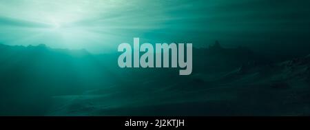 Zerklüftete Landschaft Gelände Unterwasser Dunkle Szene. Stockfoto