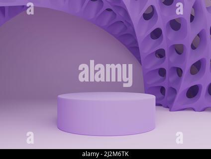 Licht, Pastell, Lavendel lila 3D Rendering Produktdisplay mit Zylinder oder Podium und futuristische abstrakte geometrische Formen modernen Hintergrund m Stockfoto