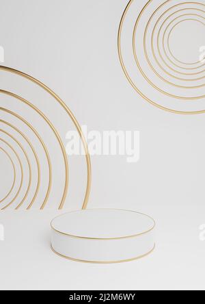 Weiß, hellgrau, schwarz und weiß 3D Rendering minimale Produktanzeige Luxus Zylinder Podium oder Produkthintergrund abstrakte Komposition mit golden Stockfoto