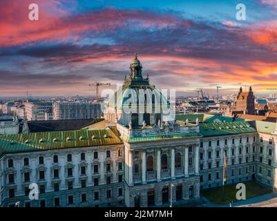 München Luftpanoramarchitektur, Bayern, Deutschland. Stockfoto