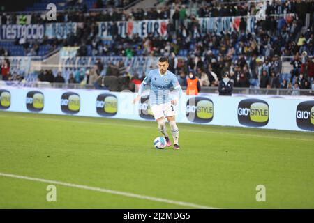 Roma, Italien. 02. April 2022. Im Stadio Olimpico von Rom schlug SS Lazio Sassuolo 2-1 für das Spiel der italienischen Serie A von 31.. In diesem Bild: Zaccagni (Foto von Paolo Pizzi/Pacific Press) Quelle: Pacific Press Media Production Corp./Alamy Live News Stockfoto