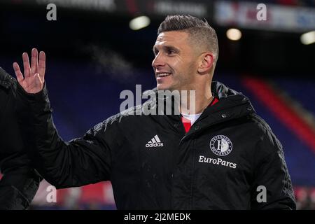 Rotterdam - Bryan Linssen von Feyenoord während des Spiels zwischen Feyenoord gegen Willem II in de Kuip am 2. April 2022 in Rotterdam, Niederlande. (Box-to-Box-Bilder/Yannick Verhoeven) Stockfoto