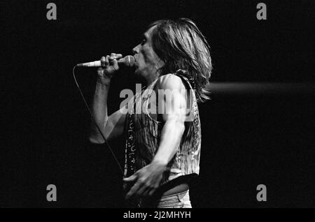 Iggy Pop (US-Sängerin) tritt am Freitag, 23.. August 1991, beim Reading Rock Festival, Little John's Farm, Reading, England, auf. Iggys Geburtsname ist James Newell Osterberg, Jr. Iggys Set-Liste für die Show umfasste Down On The Street, My Baby Wants To Rock & Roll, Raw Power, Gimme Danger, Loose, T.V. Auge, Dreck, Liebesknochen, Fünf Fuß 1, China Girl, Lust for Life, Candy Foto aufgenommen am 23.. August 1991 Stockfoto