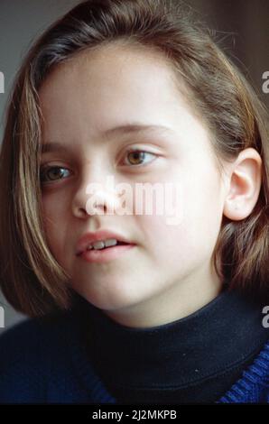 Die 11-jährige Christina Ricci, Juniorstar im Blockbuster „The Addams Family“. 9.. Dezember 1991. Stockfoto