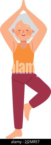 Alte Frau, die Yoga praktiziert Stock Vektor