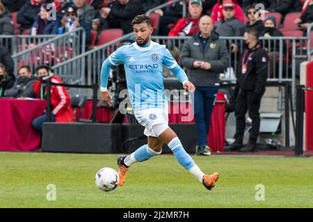 Toronto, Kanada. 02. April 2022. Valentin Castellanos (11) im Einsatz während des MLS-Spiels zwischen dem FC Toronto und dem FC New York City auf dem BMO Field. Das Spiel endete 2-1 für den FC Toronto. Kredit: SOPA Images Limited/Alamy Live Nachrichten Stockfoto