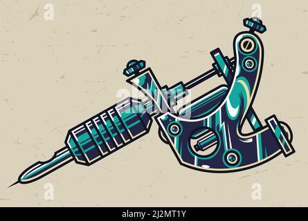 Bunte Tattoo Maschine Konzept im Vintage-Stil isoliert Vektor Illustration Stock Vektor
