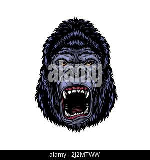 Bunte gefährliche wütend Gorilla Kopf im Vintage-Stil isoliert Vektor Abbildung Stock Vektor
