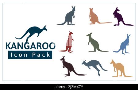 Kangaroo Icon Set Vektorgrafik Stock Vektor