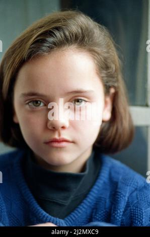 Die 11-jährige Christina Ricci, Juniorstar im Blockbuster „The Addams Family“. 9.. Dezember 1991. Stockfoto