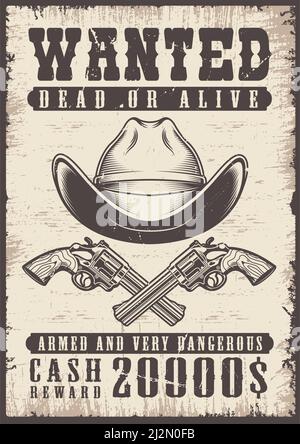 Wollte Vintage Poster mit Totenkopf. Vektorgrafik Stock Vektor