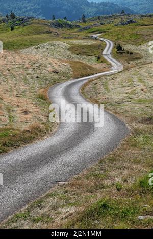 Schmale und kurvenreiche Straße in Lukavica Plateau, Montenegro Stockfoto