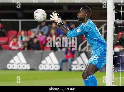 WASHINGTON, DC, USA - 02. APRIL 2022: Der US-Torhüter Bill Hamid (28) rettet sich während eines MLS-Spiels zwischen D.C United und dem Atlanta United FC am 02. April 2022 im Audi Field in Washington, DC. (Foto von Tony Quinn-Alamy Live News) Stockfoto