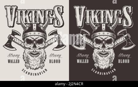 T-Shirt-Print mit wikinger-Kopf im Vintage-Stil. Vektorgrafik Stock Vektor