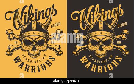 T-Shirt-Print mit wikinger-Kopf im Vintage-Stil. Vektorgrafik Stock Vektor