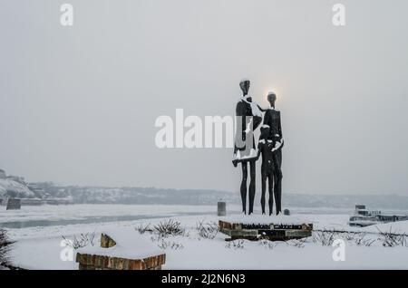 Gedenkstätte für die Opfer des Razzons Novi Sad im Jahr 1942 auf Serben, Juden und Roma. Stockfoto