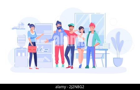 Flache Vektorgrafik für Geschäftsteam und Neueinsteiger Stock Vektor