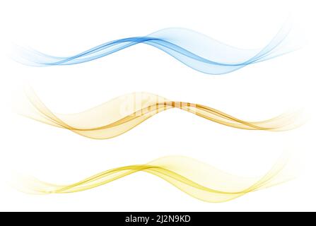 Satz abstrakter Wellen. Transparente wellige Linien aus Grün, Blau, Gelb. Designelement. Stock Vektor