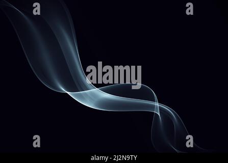 Abstraktes Element aus transparentem rauchigem Wellendesign mit blauer Welle auf dunklem Hintergrund. Wissenschaftliches Design. Stock Vektor