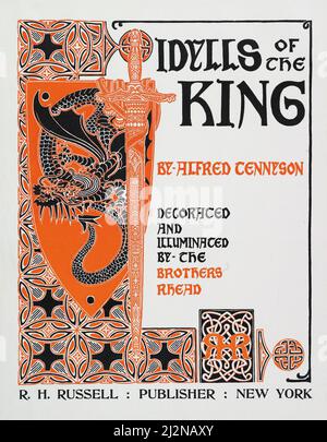Louis Rhead Kunstwerk - Jugendstilplakat - Idyllen des Königs von Alfred Tennyson (1898). Stockfoto