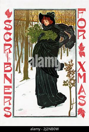 Louis Rhead Kunstwerk - Jugendstil-Plakat - Schreiber für Weihnachten (1895). Stockfoto