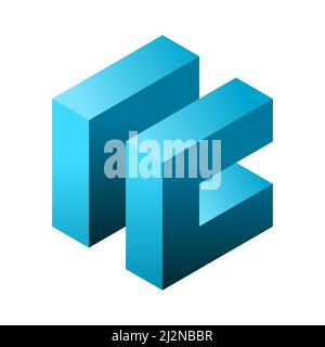 Vorlage mit 3D Buchstaben für das I C-Logo. Blaue, abstrakte Würfelform. Geometrisches quadratisches Objekt. Isometrische Buchstaben I und C. Firmenlogotyp. Vektor Stock Vektor