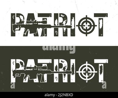 Vintage Militär und Armee horizontale Vorlage mit Scharfschützengewehr und Patriot Inschrift Vektor-Illustration Stock Vektor