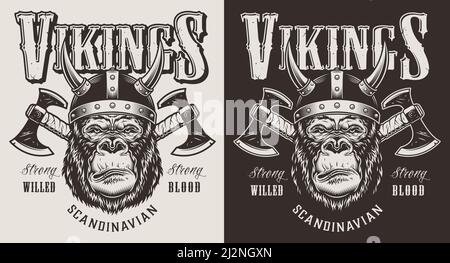 T-Shirt-Druck mit Gorilla viking Konzept. Vektorgrafik Stock Vektor