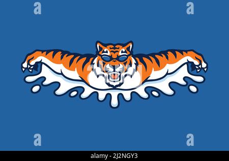 Athlet Tiger Tragen Einer Brille Schwimmen Schmetterling Stroke Stock Vektor