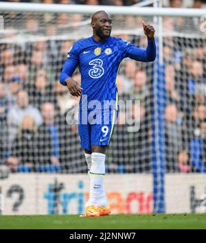 London, Großbritannien. 02. April 2022. 02. April 2022 - Chelsea gegen Brentford - Premier League - Stamford Bridge Romelu Lukaku während des Spiels gegen Brentford. Bildnachweis: Kredit: Mark Pain/Alamy Live Nachrichten Stockfoto