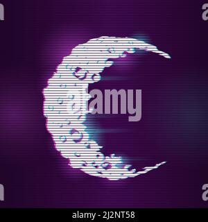 Konzeptdarstellung mit Glitch-Effekt mit Mondsymbol. Digitale Vektorgrafik Stock Vektor