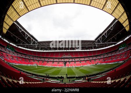 LONDON, GROSSBRITANNIEN. APR 3. Wembley Stadium im Rahmen des Papa John Trophy Finales zwischen Sutton United und Rotherham United am Sonntag, 3.. April 2022 im Wembley Stadium, London. (Kredit: Federico Maranesi | MI Nachrichten) Kredit: MI Nachrichten & Sport /Alamy Live Nachrichten Stockfoto