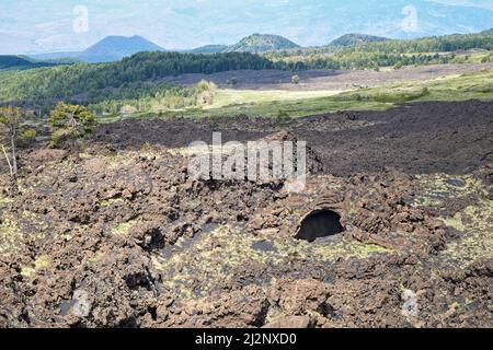 Etna Park Höhle auf Lava 1609 von Galvarina Hochland, Sizilien Stockfoto