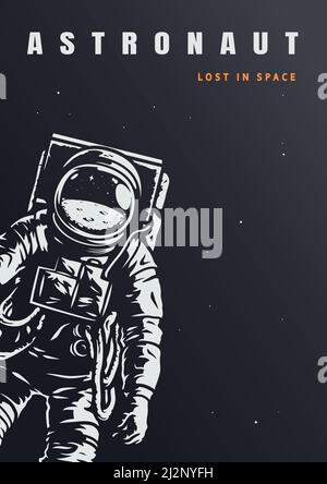 Vintage Galaxie Poster mit Astronaut im Weltraum Vektor Illustration Stock Vektor