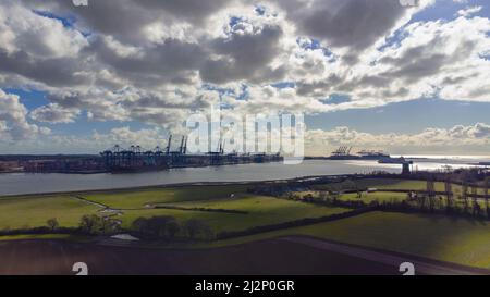 Eine Luftaufnahme des Hafens von Felixstowe in Suffolk, Großbritannien Stockfoto