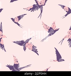 Nahtloses Muster aus Schwalben-Silhouetten. Fliegende Vögel in verschiedenen Winkeln. Ein Element des Vektordesigns. Stock Vektor