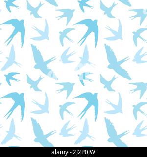 Nahtloses Muster aus Schwalben-Silhouetten. Fliegende Vögel in verschiedenen Winkeln. Ein Element des Vektordesigns. Stock Vektor