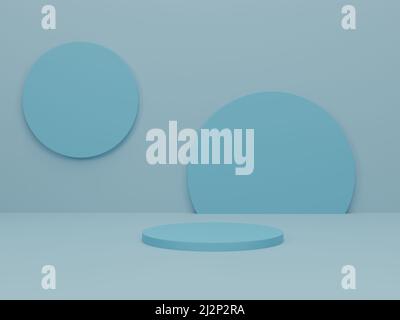 Zylinder Podium auf hellblauem Hintergrund. Abstrakte Minimalszene mit geometrischen Formen. Szene nachstellen, um die Präsentation von Kosmetikprodukten zu zeigen. 3D Rendern Stockfoto