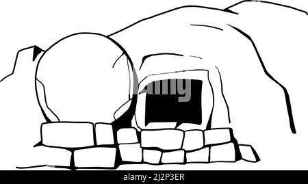 Das offene Grab Jesu Christi. Ostern, Auferstehung. Religiöser Feiertag, Christentum Stock Vektor