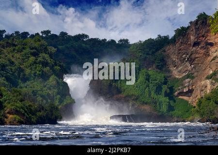 Murchison Falls, Wasserfall zwischen Lake Kyoga und Lake Albert auf dem Victoria Nil in Uganda. Afrika Flusslandschaft. Stockfoto