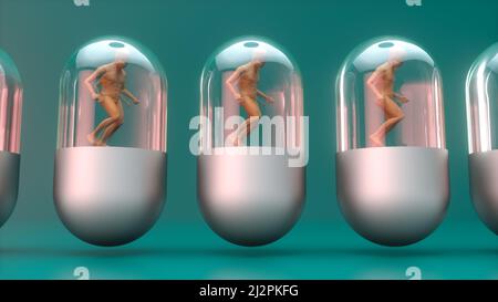 3D-Rendering. Humanoide Figuren und Sicifi-Szene Stockfoto