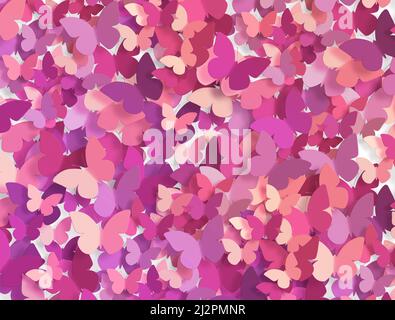 Schönes rosa Muster mit vielen Schmetterlingen als Hintergrund. Frühjahrskonzept. Stockfoto