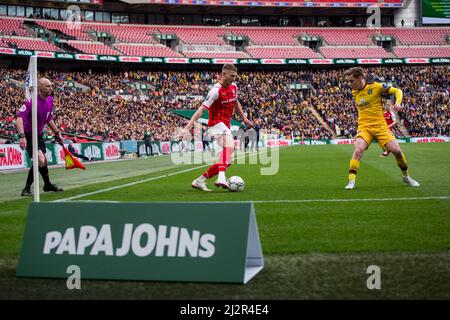 LONDON, GROSSBRITANNIEN. APR 3. Wembley Stadium im Rahmen des Papa John Trophy Finales zwischen Sutton United und Rotherham United am Sonntag, 3.. April 2022 im Wembley Stadium, London. (Kredit: Federico Maranesi | MI Nachrichten) Kredit: MI Nachrichten & Sport /Alamy Live Nachrichten Stockfoto