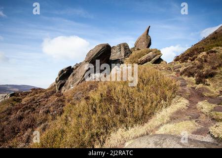 Ramshaw Rocks Gritstone The Roaches Peak District National Park Staffordshire Moorlands England Großbritannien Stockfoto