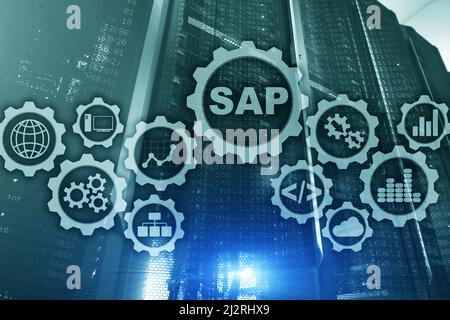 SAP-System Software Automatisierungskonzept auf virtuellen Bildschirm Data Center. Stockfoto