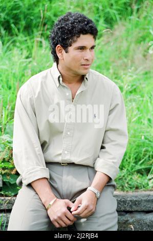 Sachin Tendulkar, erster Unterzeichner im Ausland für den Yorkshire County Cricket Club, abgebildet in Sheffield, 16.. Juli 1992. Stockfoto