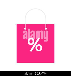 Paket für Einkäufe. Einkaufstasche mit Prozentzeichen. Vektor auf weiß isoliert Stock Vektor