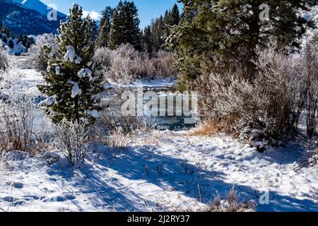 Ostgabel des Lachsflusses im Winter Stockfoto