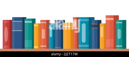 Bücherregal mit bunten Buchdornen. Bücher im Regal. Vektorgrafik im flachen Stil Stock Vektor