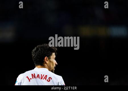 Barcelona, Spanien. 3. April 2022. Jesus Navas (Sevilla FC) wird während des Fußballspiels der La Liga zwischen dem FC Barcelona und dem FC Sevilla am 3. April 2022 im Camp Nou Stadium in Barcelona, Spanien, abgebildet. Foto: Siu Wu. Kredit: dpa/Alamy Live Nachrichten Stockfoto